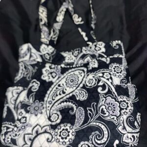Floral Black and White Quilted Tote Bag